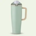 Large capacity stainless steel insulated tumbler with handle for outdoor and daily travel use. - Light Green