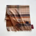 Bufanda clásica a cuadros de lana marrón con flecos para un look de otoño e invierno - Estampado de cuadros marrón / 55x200cm