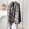 Elegant geometric pattern imitation cashmere scarf for autumn and winter. - Greek Key Pattern - Grey / 200*65cm