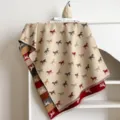 Elegant cashmere-feel winter shawl scarf featuring a multicolor horse pattern print and fringe - Regular Length / Double-Sided Pony - Beige