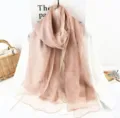 Elegant beige lightweight silk wool scarf for women shawl wrap - 190cm / Nude Pink