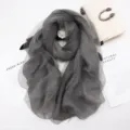 Elegant dark grey wool and mulberry silk scarf with lightweight sheer texture - 190cm / Black