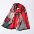 Elegante bufanda de imitación de cachemira con patrón de girasol rojo mujer - 200x65cm / Rojo