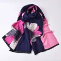 Bufanda de imitación de cachemira con flores azul marino y rosa con flecos, chal grueso de invierno. - 200x65cm / Azul Marino Rosa