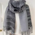 Elegant gray striped imitation cashmere scarf for women with soft fringe trim and double-sided design - 190cm / Gray