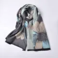 Bufanda gruesa de cachemira sintética con girasoles, chal cálido para invierno mujer - 200x65cm / Azul grisáceo