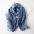 Elegant dusty blue silk wool scarf for women lightweight shawl - 190cm / Navy Blue