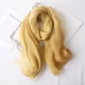 Elegant beige mulberry silk and wool blend lightweight scarf for women in gold finish - 190cm / Turmeric