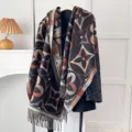Elegant retro ethnic style imitation cashmere scarf for women with tassel and floral pattern - Colorful Five-Petal Flower - Coffee / 200*65cm