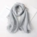 Lightweight silver grey wool and silk blend scarf for women premium luxury accessory - 190cm / Silver Gray