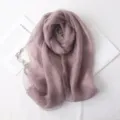 Elegant dusty rose silk wool scarf with sheer texture and soft luxury sheen for women - 190cm / Light Purple
