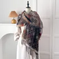 Vintage ethnic style cashmere-like winter scarf shawl for women in brown and grey - Cross Pattern - Coffee / 200*65cm
