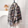 Vintage ethnic style warm imitation cashmere shawl with elegant tassel details for women - Cross Pattern - Grey / 200*65cm