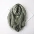 Elegant sage green silk wool scarf for women with sheer lightweight texture - 190cm / Dark Green