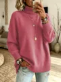 Pull-over rose oversize à col roulé pour femme, élégant haut chaud et confortable d'hiver. - Rose