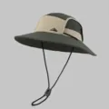 Retro Japanese style color-blocking bucket hat in olive green and beige for hiking - Adjustable / Army Green