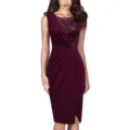 Burgundy sleeveless sequin split party dress for women, elegant slim fit evening gown. - S / Burgundy