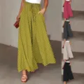 Femme Taille Haute Imprimé Pois Large Jambe Pantalon Cordon Loisir Multicolore - S / Bas / Jaune Citron