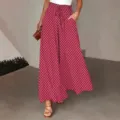 Pantalon large rouge à pois taille haute style décontracté tendance mode été style chic - S / Bas / Écarlate