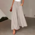 Pantalon large décontracté taille haute avec cordon pour femme élégant et confortable - S / Bas / Gris Cendré