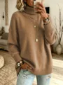 Pull à col roulé marron décontracté pour femme, pull en tricot oversize à manches longues. - Kaki