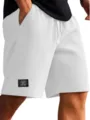 Men's casual waffle knit shorts with drawstring elastic waist and side pockets for summer beach. - S / Bottoms / White