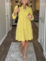 Women v-neck long sleeve geometric print tiered casual dress for daily wear and vacation. - S / Dresses / Yellow