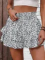Summer floral high waist ruffle shorts casual skirt pants for women fashion daily wear - Grey Floral