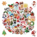 Assortment of 50 festive Christmas stickers featuring Santa Claus, snowmen, and reindeer - 圣诞节贴纸-A款 / 50 Sheets