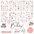 250-piece pink birthday stickers set with festive German and English text for scrapbooking - Happy Birthday Stickers (Pink Series) / 8 Sheets (250 Pieces) / Pink Series