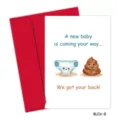 Funny baby greeting card with red envelope featuring cute diaper and poop illustrations - Baby Card B (MJ26-Baby Card B)
