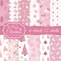 Rosa Weihnachts-Bastelpapier 6x6 Zoll 12 Blatt für DIY Scrapbooking und Journaling. - XY11-圣诞素材纸F款 / 12 Blatt