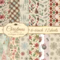 Weihnachts-Bastelpapier-Set mit 12 verschiedenen Aquarell-Mustern für Scrapbooking - DXSP011 / 12 Blatt