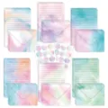 72-piece watercolor stationery set with envelopes and stickers in soft pastel tones - Color Rendering (Stationery Set) / Color Rendering (24 Sheets + 24 Envelopes + 24 Stickers)