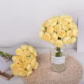 Artificial yellow peony flower bouquet faux camellia home decor wedding party table decoration - 27-Head Peony, Yellow