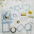 Juego de pegatinas de marcos de fotos DIY azul y dorado para álbumes de recortes - 16 Piezas/Paquete / Serie Blue Love