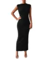 Black sleeveless ruched bodycon long dress for women elegant slim fit party evening wear - S / Black