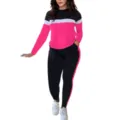 Women colorblock long sleeve top and pants tracksuit set casual outfit activewear. - S / Top And Bottom / Rose Red