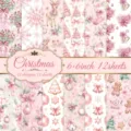 Detailansicht von 12 rosa Aquarell-Weihnachts-Scrapbooking-Papierdesigns 15x15 cm - DXSP008 / 12 Blatt