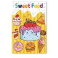 Vue détaillée de la couverture du cahier de coloriage Sweet Food pour enfants. - 12x18cm / Nourriture