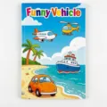Cover of a children's cartoon coloring book featuring various transportation vehicles - 12x18cm / Transportation