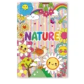 Front cover detail of a children's nature themed coloring book with cute flowers and sun - 12x18cm / Nature