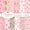 Aquarell rosa Weihnachten Scrapbook Papier mit 12 Vintage Feiertagsmustern und Designs - DXSP009 / 12 Blatt