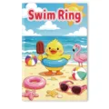 Detailed view of children's summer theme coloring book cover featuring a cute duckling - 12x18cm / Swimming Ring