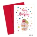 Happy Birthday card featuring a watercolor cupcake illustration with a red envelope - Cupcake Design (MJ28-B)