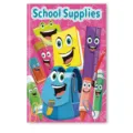 Cute cartoon school supplies illustration for 12-page children's coloring book cover - 12x18cm / Back to School