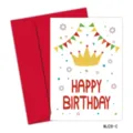 Colorful Happy Birthday greeting card featuring a gold crown and a red envelope set. - Crown Bunting Design (MJ28-C)