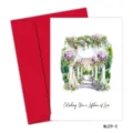 Tarjeta de felicitación de boda en acuarela con un diseño de jardín y mensaje tierno - Estilo Arco (MJ29-C)