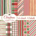 Aquarell-Weihnachts-Scrapbook-Papier mit 12 festlichen Streifen- und Karomustern. - DXSP010 / 12 Blatt