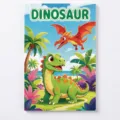 Detailed view of the kids coloring book cover featuring vibrant dinosaur illustrations - 12x18cm / Dinosaur